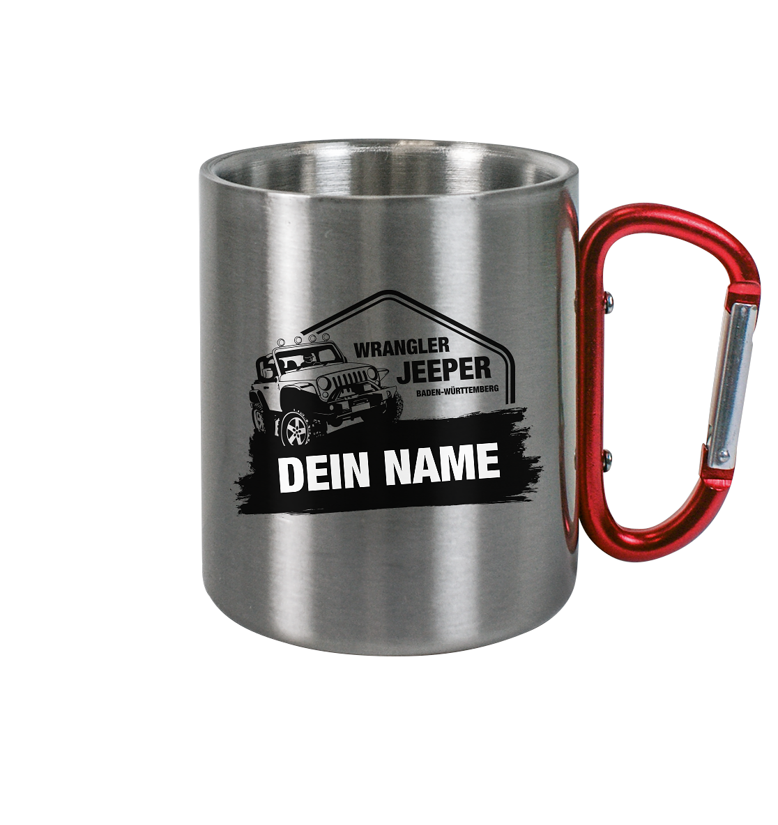 Wrangler Jeeper Baden-Württemberg – Edelstahl Tasse mit Karabinergriff