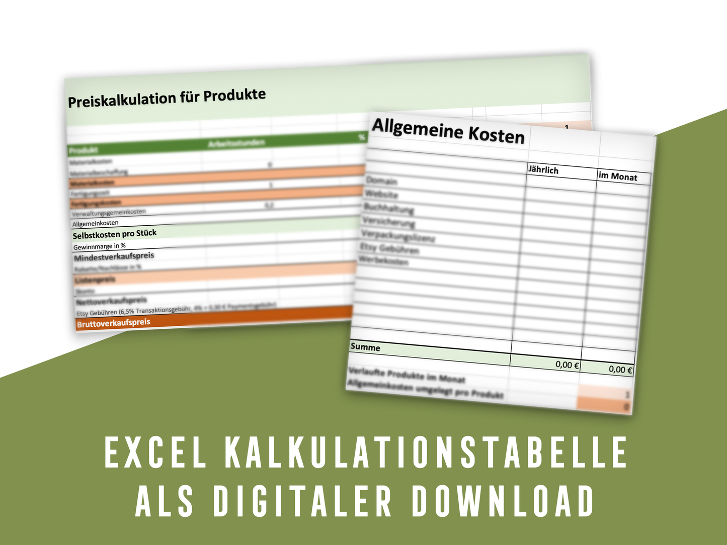Excel Kalkulationstool für Handmade Kleinunternehmen – Digitaler Download direkt nach dem Kauf