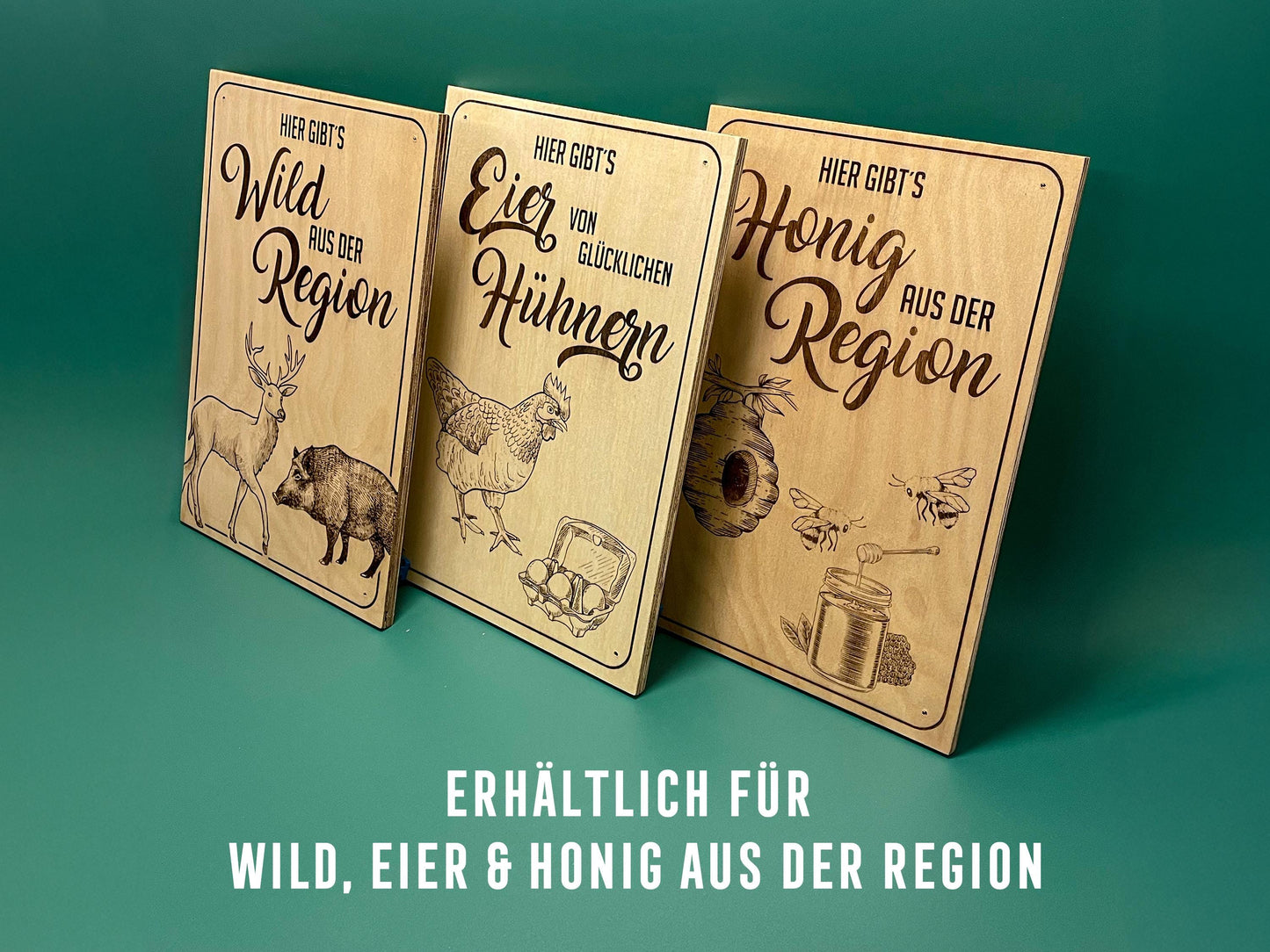 Holzschild „Hier gibt’s Eier von glücklichen Hühnern“ – Für Hühnerhalter, Landwirte & Hofläden