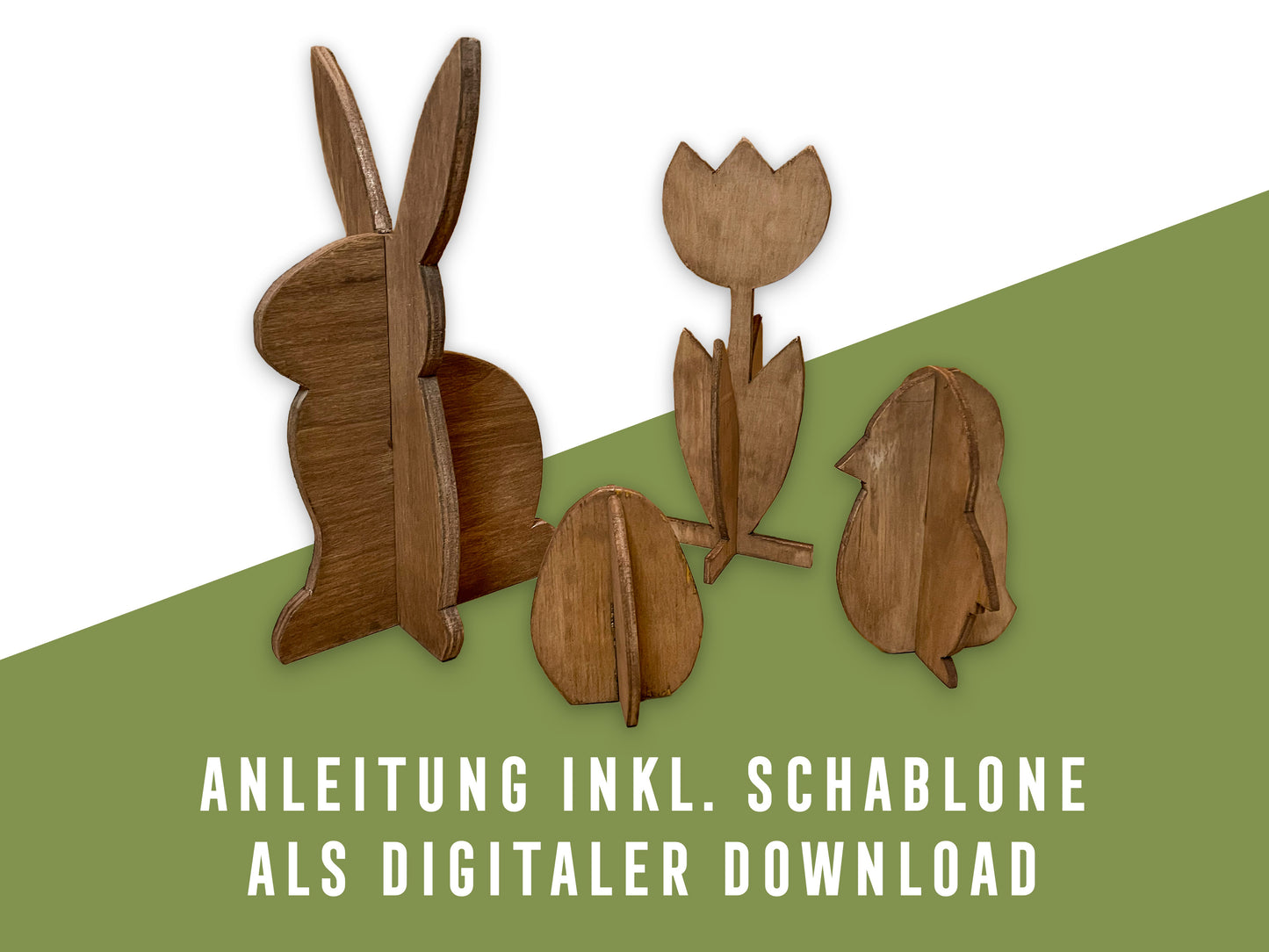 Osterdeko basteln: DIY-Steckfiguren aus Holz - Anleitung inkl. Schablone (PDF Download)